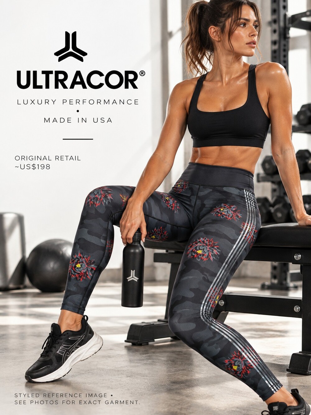 Ultracor Camo Athletic Leggings Black Gray Size Medium NWOT New Luxury Gymwear